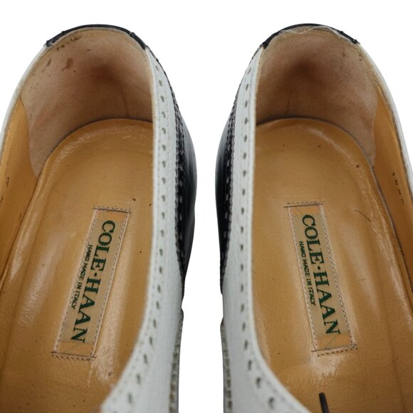 Vintage Bespoke Cole Haan Black White Leather Spectators 9.5 Italian Dress Shoes - Picture 2 of 15